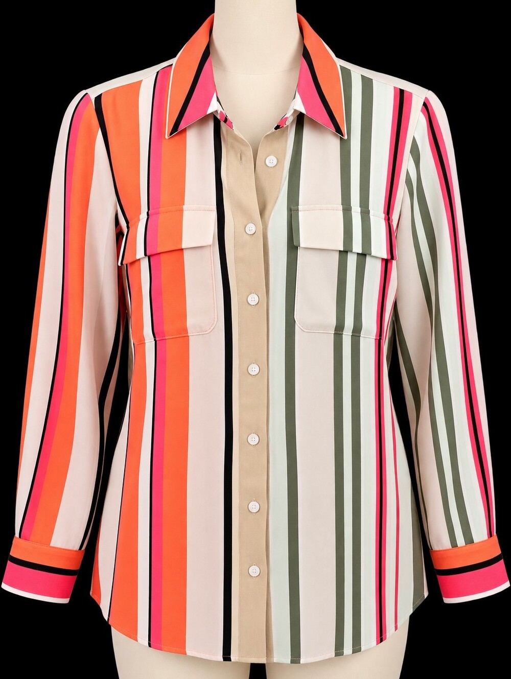 Striped Button-Front Blouse in Multi-Color - Picture 8 of 8